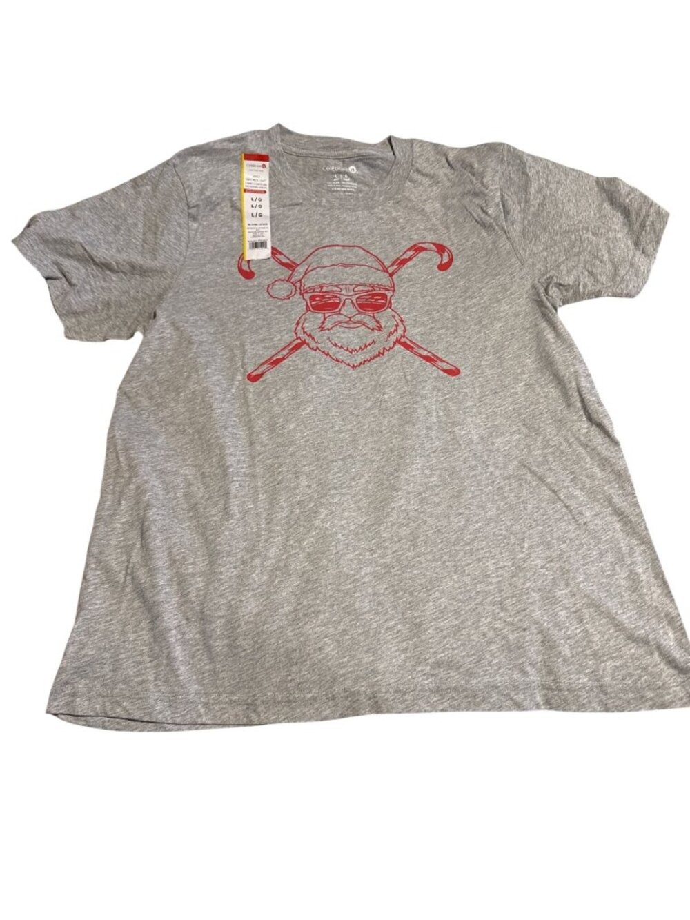 Santa Graphic Gray T-Shirt Adult Large By Celebrate It 60% Cotton 40% Polyester